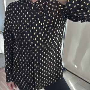 WHOWHATWEAR Medium Black Polka Dot Metallic Button Down Shirt